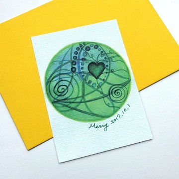 明信片 綠色系 愛心