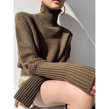 秋冬洋氣高領加厚針織衫女裝復古日系高級感慵懶內搭毛衣外穿上衣