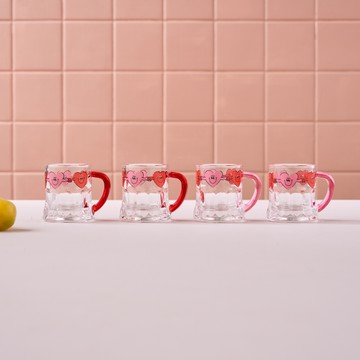 Modern House 愛心玻璃把手燒酒杯 2款 x 2入組  1組  透明色 + 粉色 + 紅色