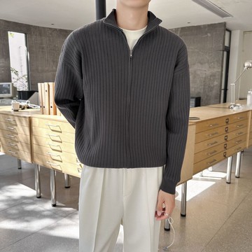 秋冬日系素色羊毛半拉鍊高領針織衫 毛衣打底上衣男