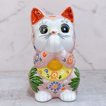 【桃韻盈香】日本九谷燒招財貓 | 粉紅櫻盛 - 6.5號
