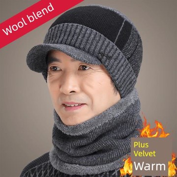 老年人加絨男冬季護耳毛線帽