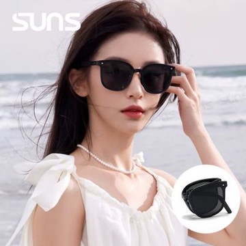 【SUNS】時尚折疊墨鏡 Polarized偏光墨鏡 經典黑 流行明星款 大框顯小臉 輕量 防眩光 抗UV400