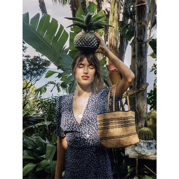 法式復古歐美小眾拉菲草編織包草編包 拼色手提單肩度假沙灘包