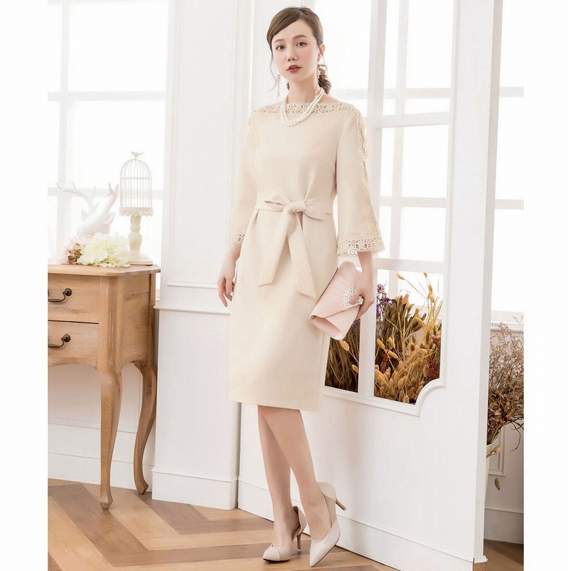 ドレスプラス Dress レース7分袖 デコルテ刺繍ワンピースドレス 結婚式ワンピース お呼ばれパーティードレス ベージュ 通販 Lineポイント最大5 0 Get Lineショッピング