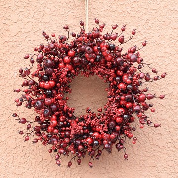 柳絲清露裝飾品仿真紅果花環純手工圣誕花環家居裝飾紅豆果漿果