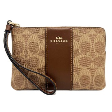 【COACH】C LOGO直紋手拿零錢包(焦糖)