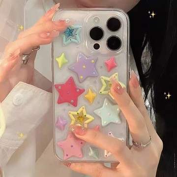 少女多巴胺星星適用蘋果16pro手機殼17promax卡通大孔iPhone15/14滴膠18透明新品13/12保護殼11