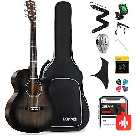 Donner 40 Inch Beginner Acoustic Guitar Cutaway Acustica Guitarra Bundle Kit with Pickup Free Online Lesson Bag Tuner Capo Strap Mini Jumbo for Adult