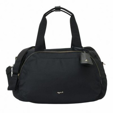 agnes b. 草寫金agnes b.尼龍手提/斜背兩用包(黑)中款