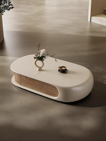 茶几/邊桌 台灣公司免運 新款奶油風圓形弧邊茶幾侘寂風客廳小戶型創意收納柜意式極簡茶幾公司貨L39L