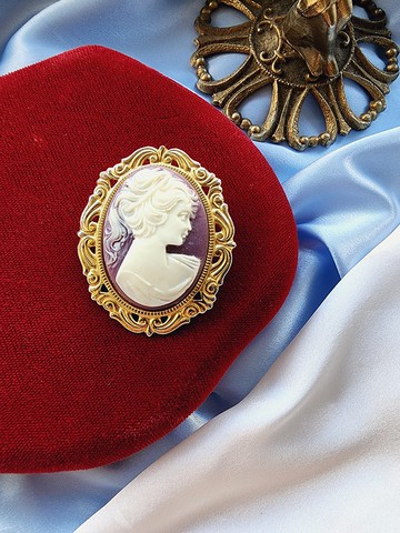 美國西洋古董飾品 / 側臉法式少女深紫cameo胸針/別針/復古首飾