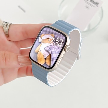 雙色磁吸穿扣 治愈色系 適用 Apple Watch 11 10 9 8 SE7 6 防水錶帶 46mm 42mm 錶帶