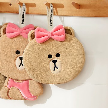 【LINE FRIENDS】柔軟不掉毛珊瑚絨擦手巾 熊美大頭款 (平輸品)
