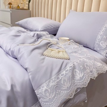 夏季薄款冰絲夏被四件套公主風少女心蕾絲花邊夏涼被1.8m空調被子