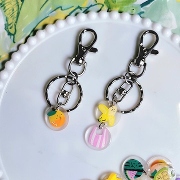 市場水果攤 可愛表情 手繪熱縮片 鑰匙圈