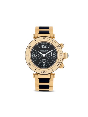 Cartier - pre-owned Pasha Seatimer Chronograph 42mm - men - 18kt Yellow Gold/Rubber - One Size - Black