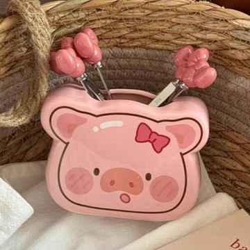 可愛lulu豬水果叉少女心精致甜品叉套裝可愛兒童不銹鋼安全水果簽