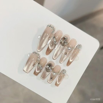 ➕最新設計款穿戴甲💅【往事隨風】春夏新款純手工穿戴甲氣質顯白高級感輕奢美甲十片裝細狗長尖穿戴甲 4HJB