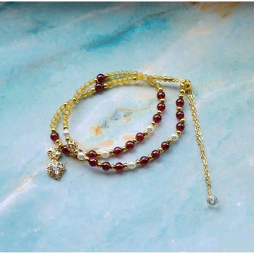 ☆星空燦爛水晶☆1287.石榴石圓珠4mm 髮晶圓珠3mm 愛心鋯石 雙圈抽拉繩款