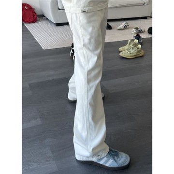 24One 四季通勤簡約白色牛仔褲情侶潮青春休閑學生長褲