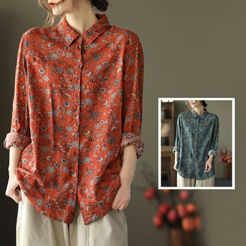 ＊ORead＊復古文藝碎花長袖純棉襯衫(2色M~3XL)