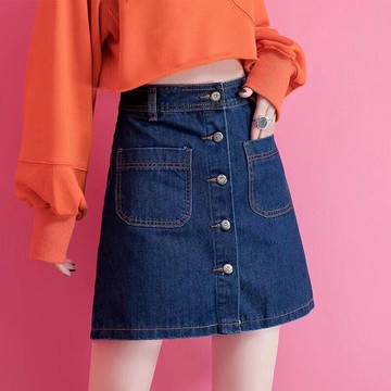 現貨 短裙｜S-XXL 牛仔裙 M6410 半身裙 牛仔開衩裙 開衩裙 女 中長款裙子 夏季 高腰a字裙 小個子 復古