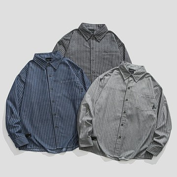 現貨+預購 襯衫長袖上衣-條紋秋季透氣舒適男上衣3色74ge6【獨家進口】【米蘭精品】