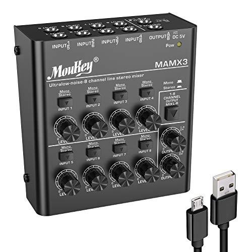 Moukey オーディオミキサー usb DC 5V超低ノイズ サブミキシング用 ラインミキサー (8チャンネル)