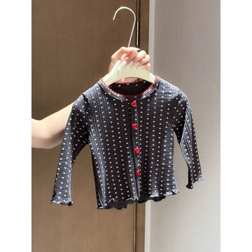 Mini baby🌷女童愛心鈕釦波點長袖T恤淺秋甜美可愛風百搭打底衫