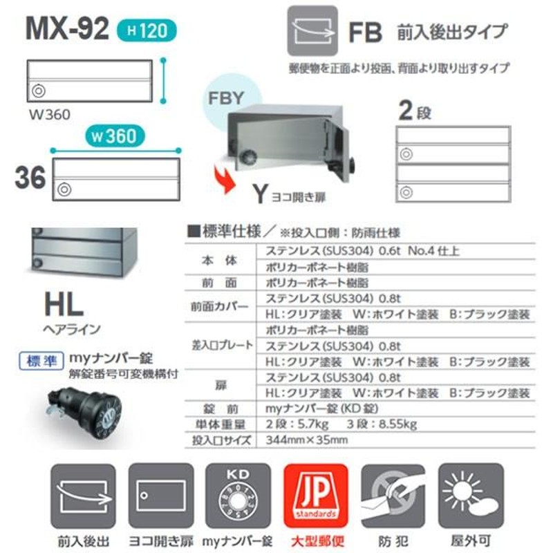 u.田島メタルワーク集合住宅用 郵便受箱 屋内・前入前出 ダイキャスト