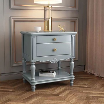 公司貨 超低價 美式鄉村實木床頭櫃床頭整裝復古置物架歐式雕花臥室儲物收納櫃子 快速發貨