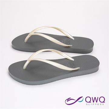 QWQ女生素面防滑夾腳拖-Slim跳色系列-灰底白帶-時尚休閒涼拖鞋(AAAA11208)