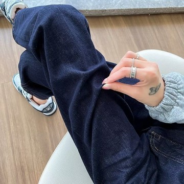 M-5XL 大尺碼牛仔褲 哈倫牛仔褲 九分牛仔褲 薄款深藍牛仔褲女大碼高街新款百搭直筒褲女