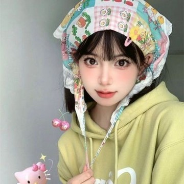 【台灣有貨】實拍 日系可愛原宿印花疊穿三角巾ins多巴胺甜美少女軟妹頭巾髮帶拍照
