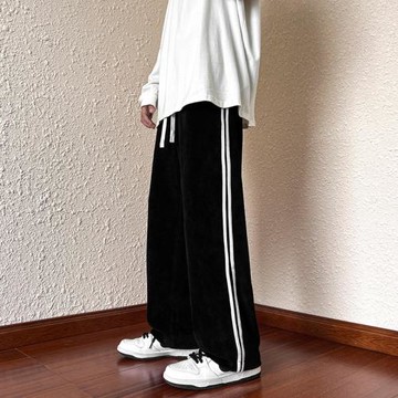 歐棉絨重磅衛褲春秋男士休閑褲直筒寬松闊腿褲美式復古高街運動褲