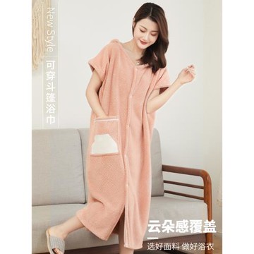 毛巾浴袍女比純棉吸水夏季可穿式浴巾可裹浴衣穿戴式帶帽斗篷浴裙
