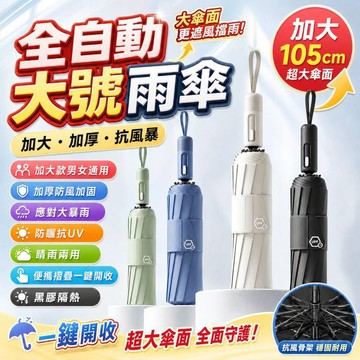 ✨臺灣出貨✨全自動大號雨傘 加大款男女通用 加厚防風加固 應對大暴雨 防曬抗UV 晴雨兩用 便攜摺疊一鍵開收 黑膠隔熱