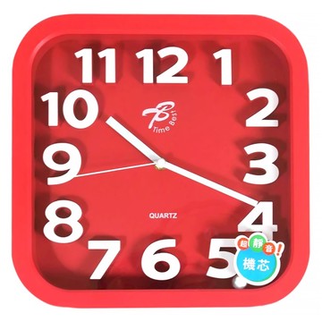 Time Best 12吋超靜音立體四方掛鐘 WTB-113  紅色
