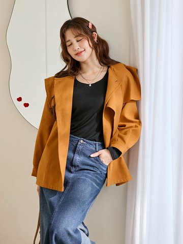 雲朵自訂款-柔軟毛呢披肩領開襟外套