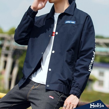 【HeHa】翻領鈕扣印花水洗夾克 三色