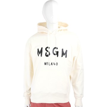 MSGM 黑字母羅紋拼米黃色棉質連帽長袖口袋運動衫 大學T(男款)