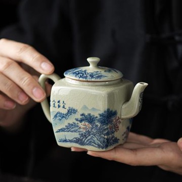 青花瓷茶壺單壺景德鎮復古小四方壺陶瓷家用沖茶器功夫茶具泡茶壺