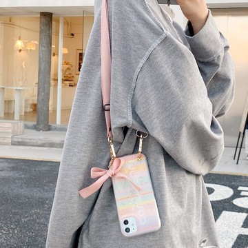 蘋果12手機殼創意滴膠金箔iPhone12promax斜挎帶掛繩ins風時尚12mini可以背全包硅膠耐臟12pro保護套網紅新款