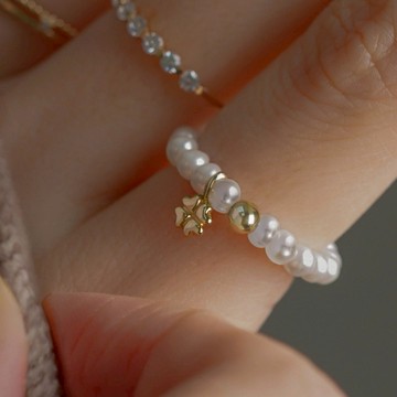 韓國飾品官方直營【WING BLING】14k 寶石滿圈幸運草戒指 (閨蜜禮物| 情人送禮 | 牡羊座生日禮物🎁)