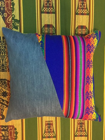 祕魯民族風拼接單寧個性抱枕-藍斜