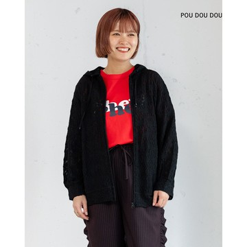 【POU DOU DOU】黑色蕾絲連帽休閒衫 PPX21366