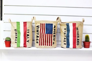 UNIPRO 復古棉麻 美國 義大利 荷蘭 國旗 收納筒 玩具收納桶 雜物收藏 玩具收納 24X30公分