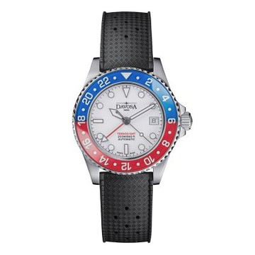 DAVOSA 161.593.55 TERNOS GMT LUCENT 藍&紅雙色立體GMT藍寶石水晶錶圈 黑色FKM氟橡膠錶帶 40mm