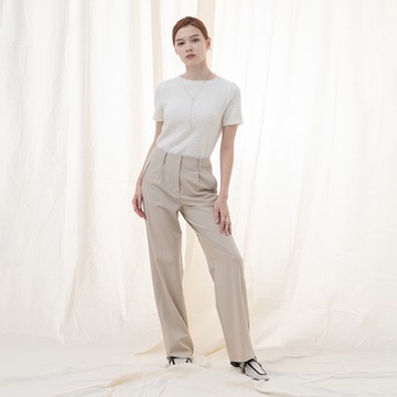 【MASTINA】側剪接後開衩西料鉛筆長褲 米 灰